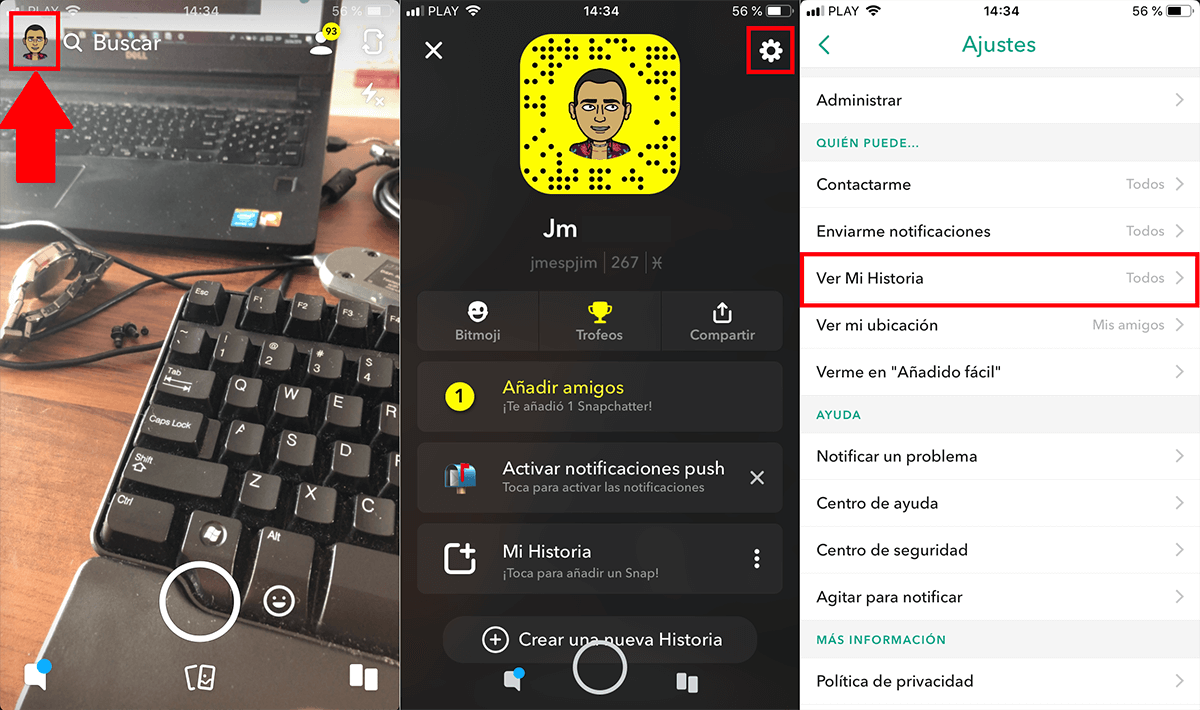 como configurar la privacidad de Snapchat