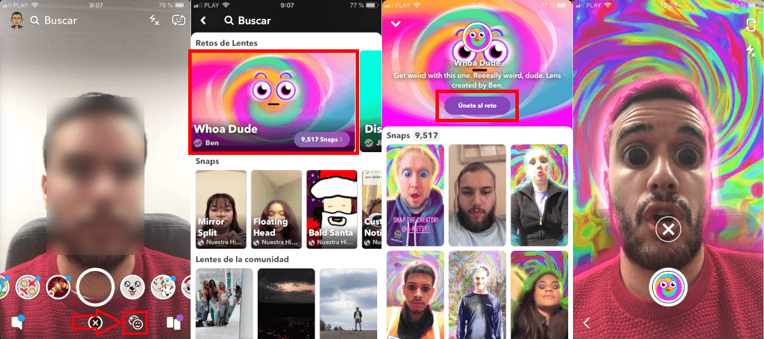 retos de filtros en Snapchat para iPhone o Android