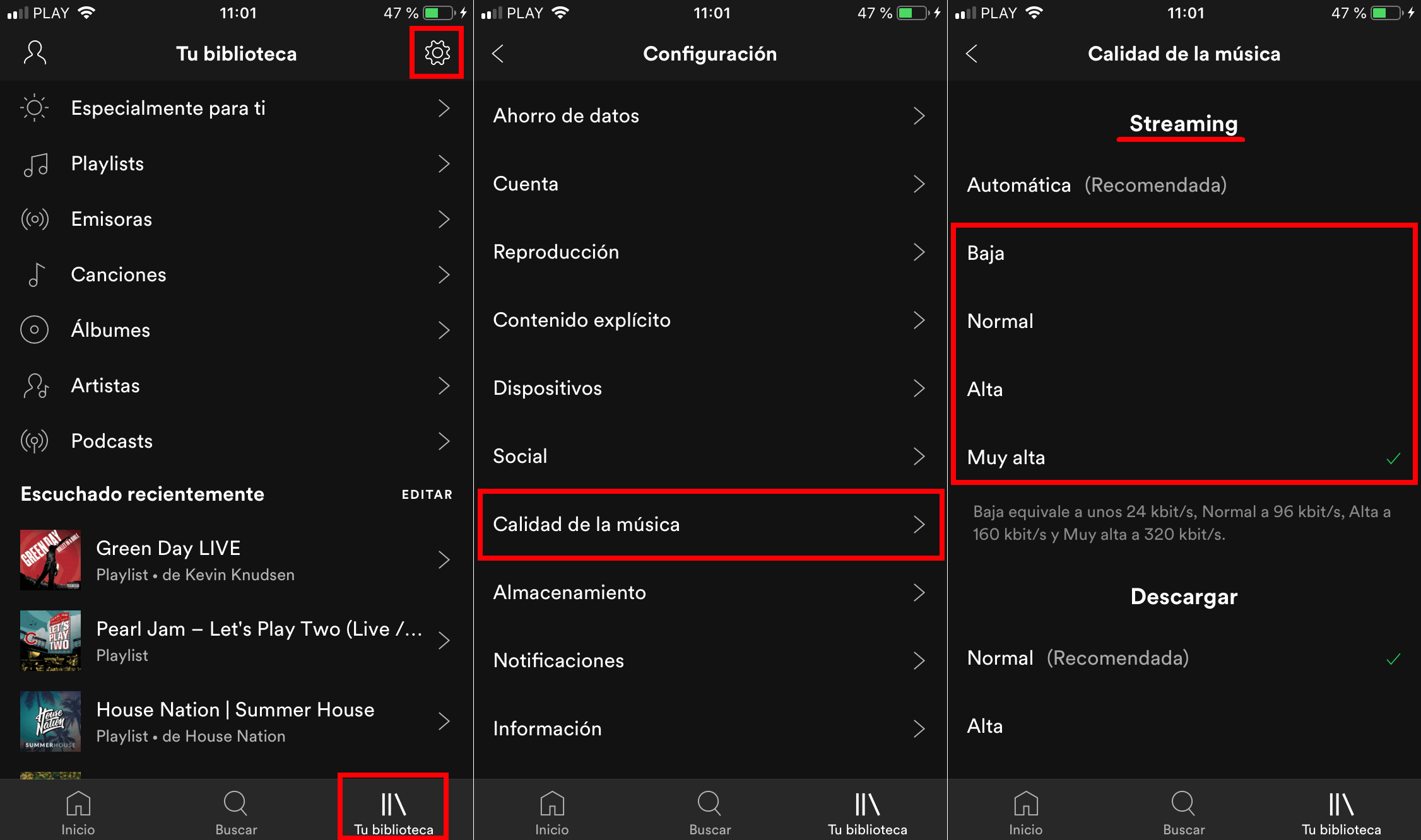 Como aumentar la calidad de reproduccion de musica de Spotify para iPhone y android