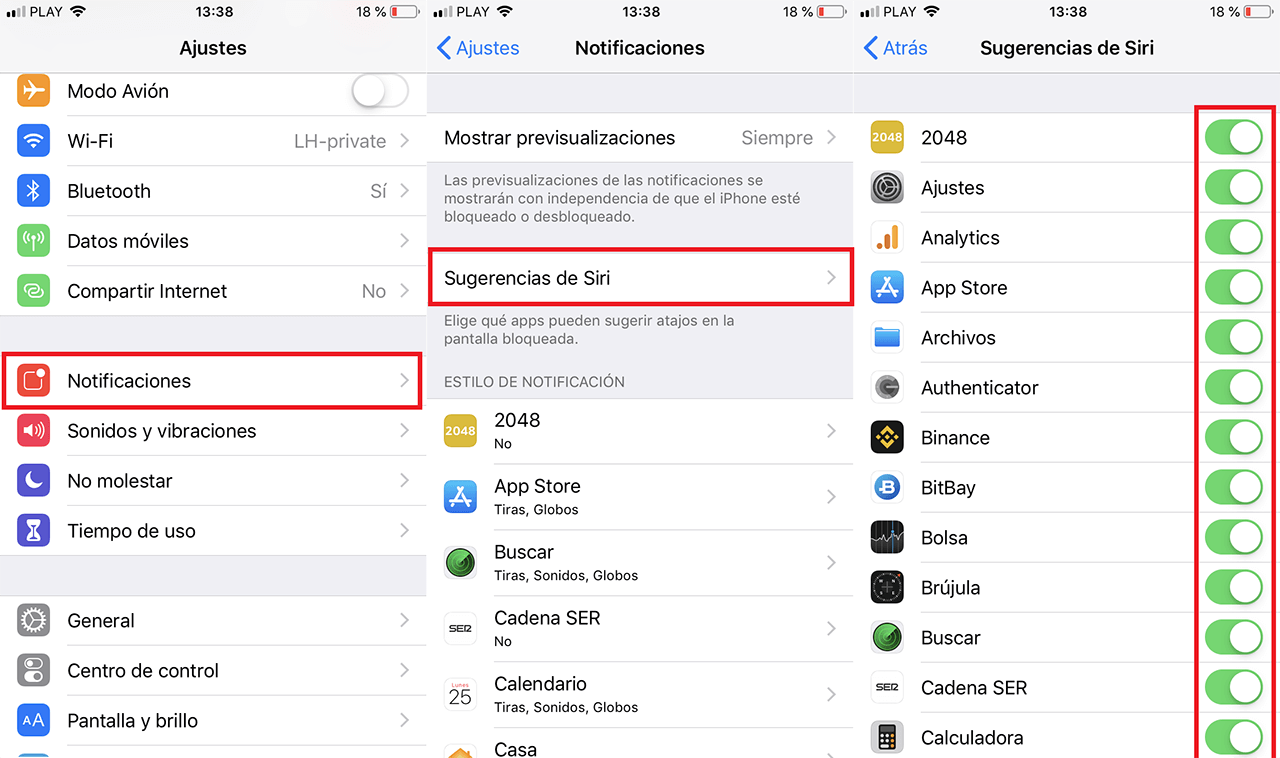 Desactivar sugerencias de Siri en iOS de iPhone o iPad, tanto de contactos como apps