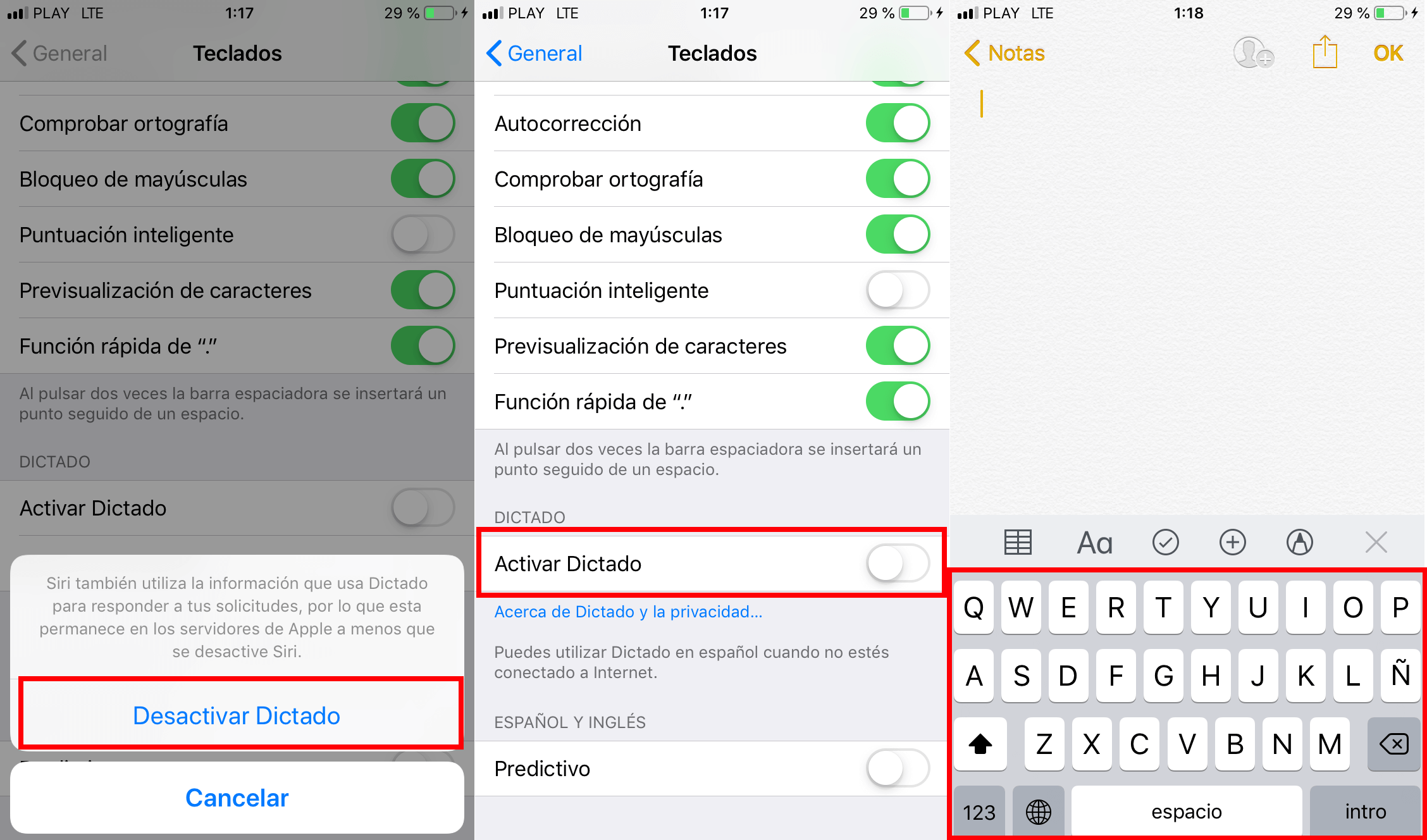 como quitar la tecla de microfono del teclado de iPhone o iOS