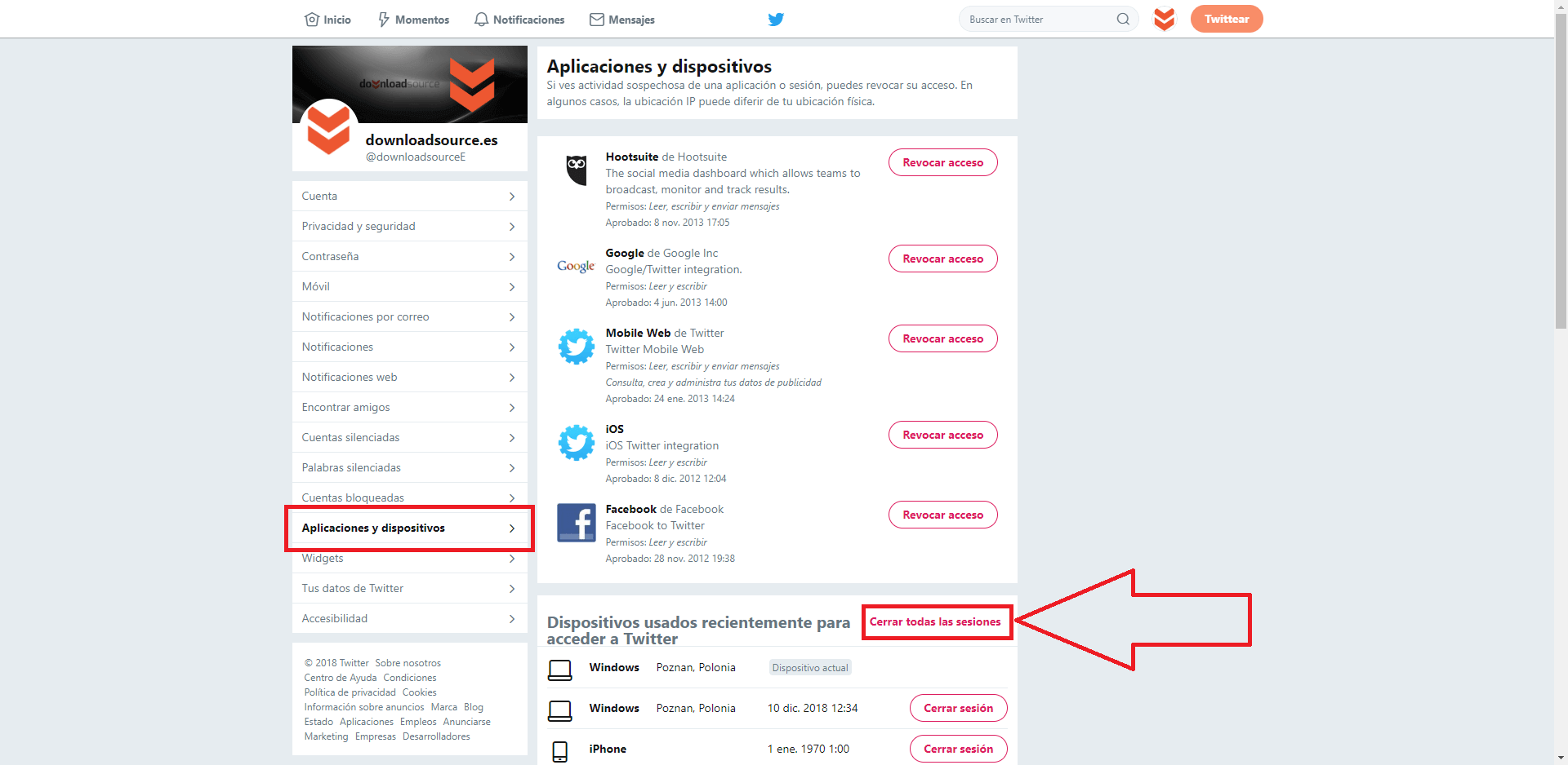 cerrar sesion en twitter en todos los dispositivos a la vez