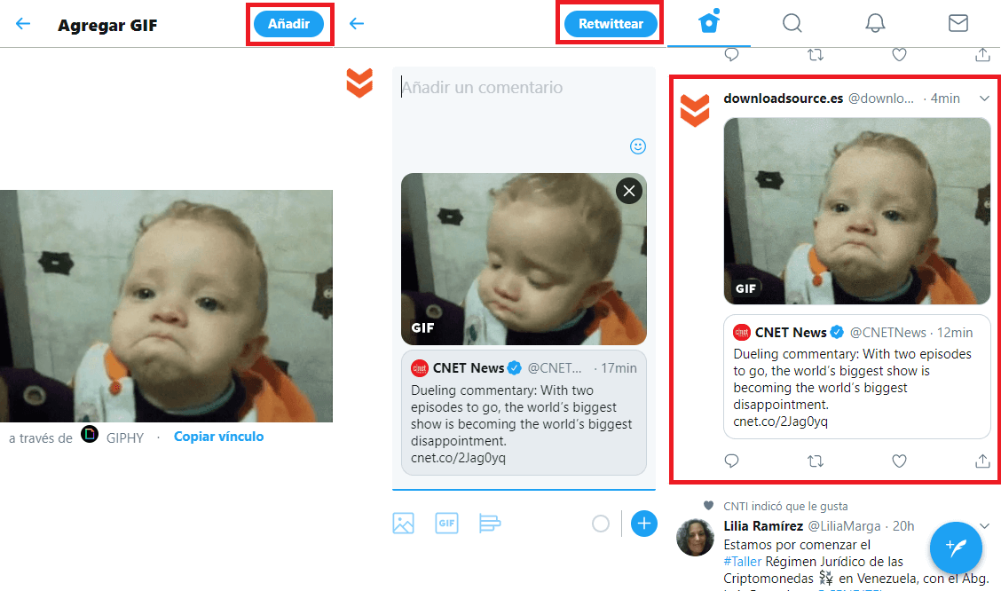 retwittear con fotos o GIF en Twitter