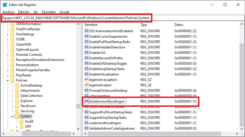 la pantalla de bloqueo de Windows 10 no muestra las opciones de apagado