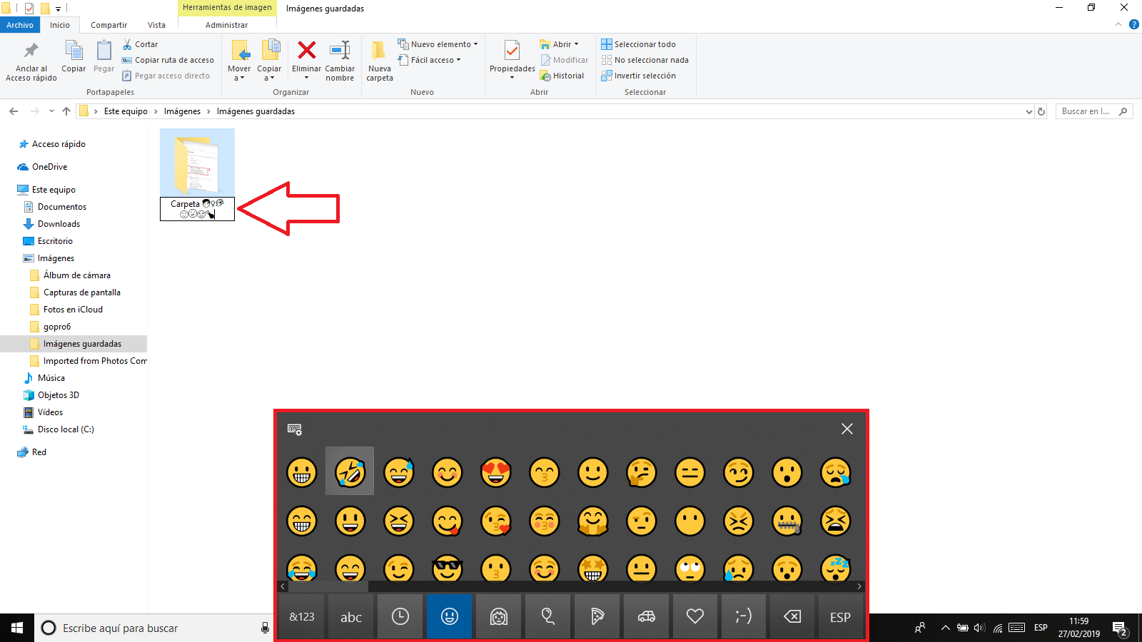 poner emoticonos en el nombre de carpetas y archivos de Windows 10