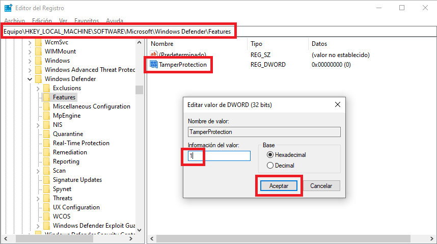 activa la proteccion contra alteraciones de windows Defender para impedir que software malicioso modifique tu configuracion antivirus