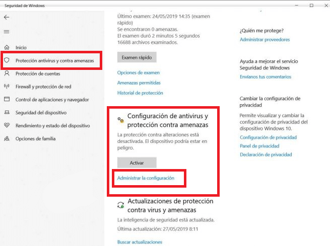 proteccion contra alteraciones de windows defender