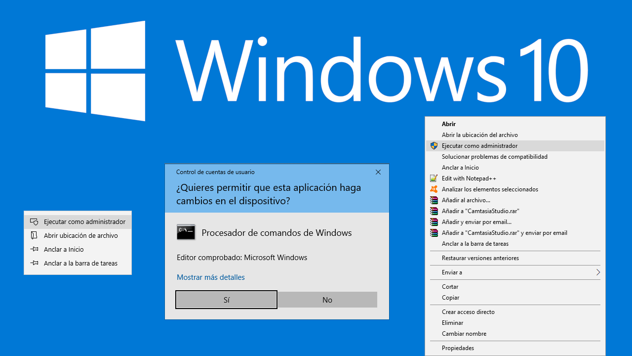 como solucionar la función Ejecutar como Administrador En windows 10