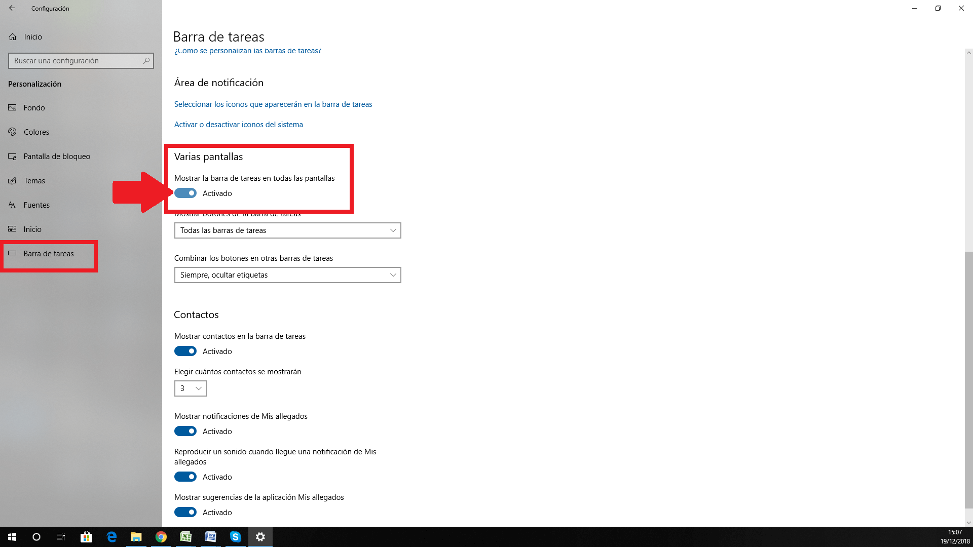 No mostrar la barra de tareas en la segunda pantalla con windows 10