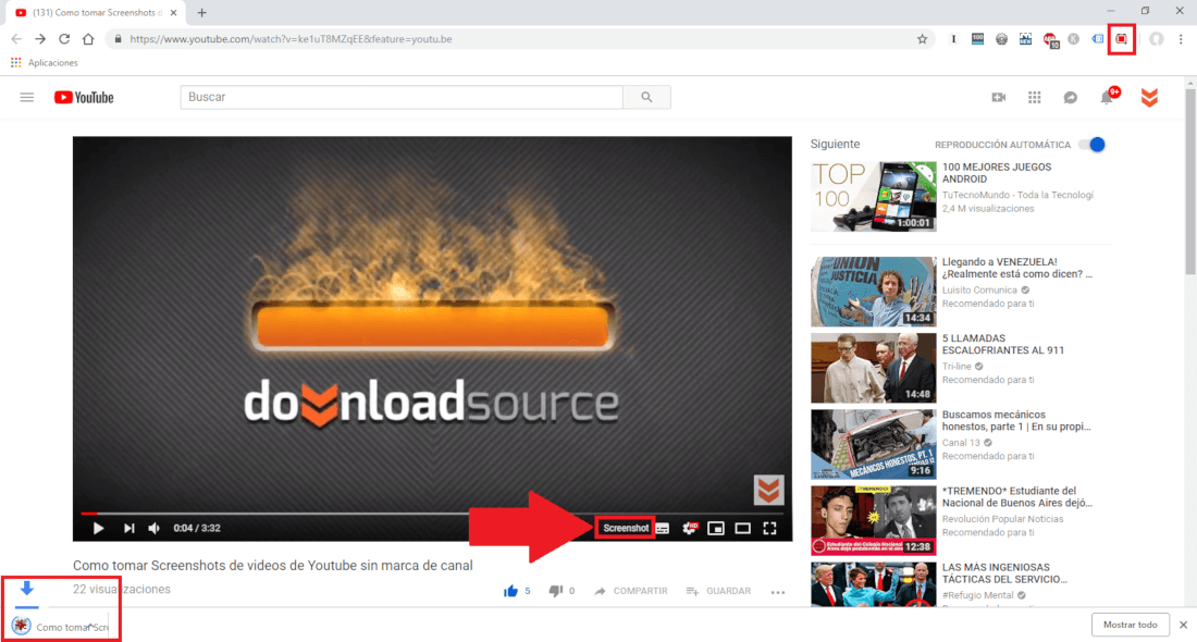 Cómo tomar screenshots de los vídeos de Youtube sin el icono del canal