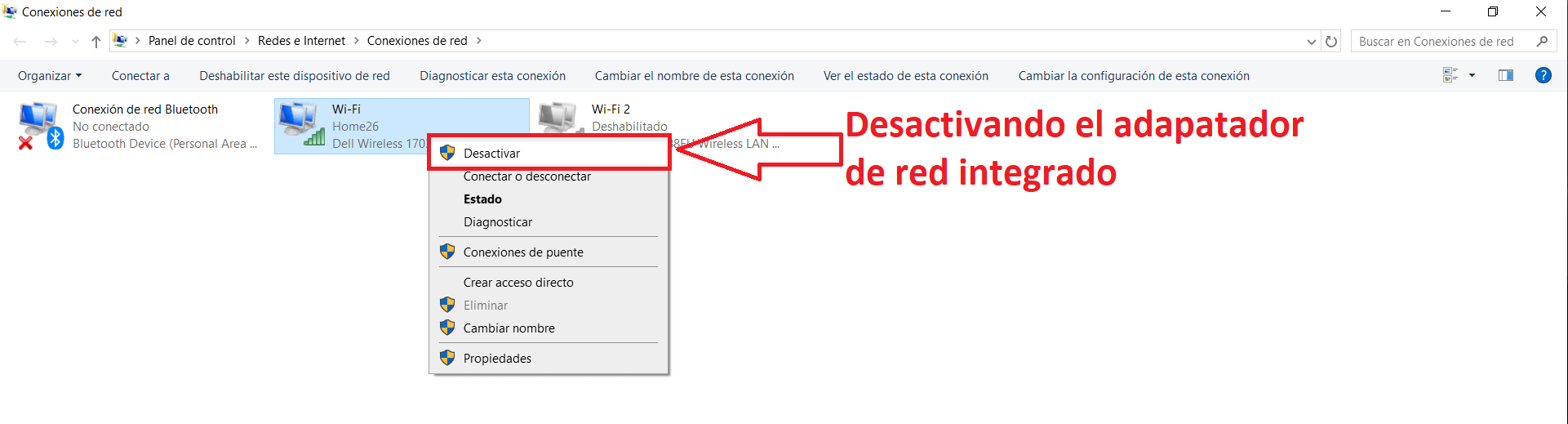 como activar o desactivar los adaptadores de red en windows 10