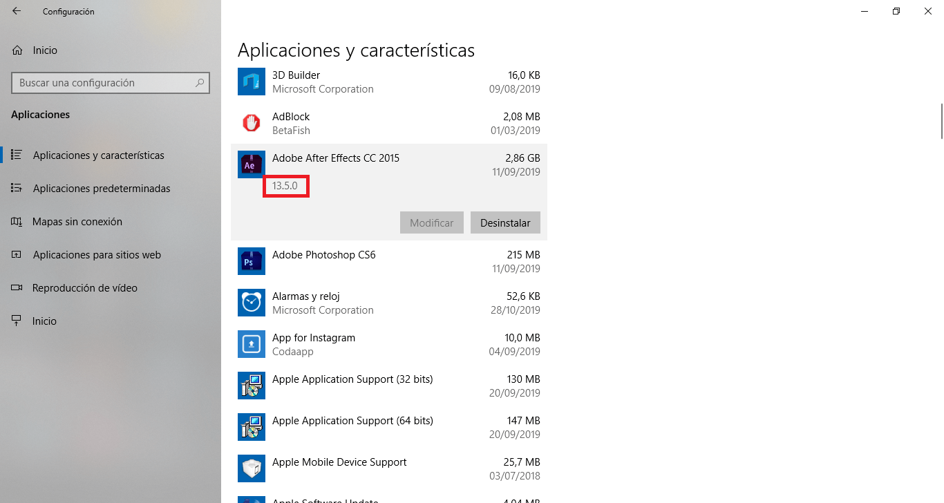 como ver la version de apps y programas de windows 10