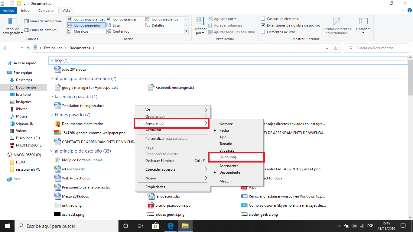 explorador de archvios de windows 10 como agrupar archivos