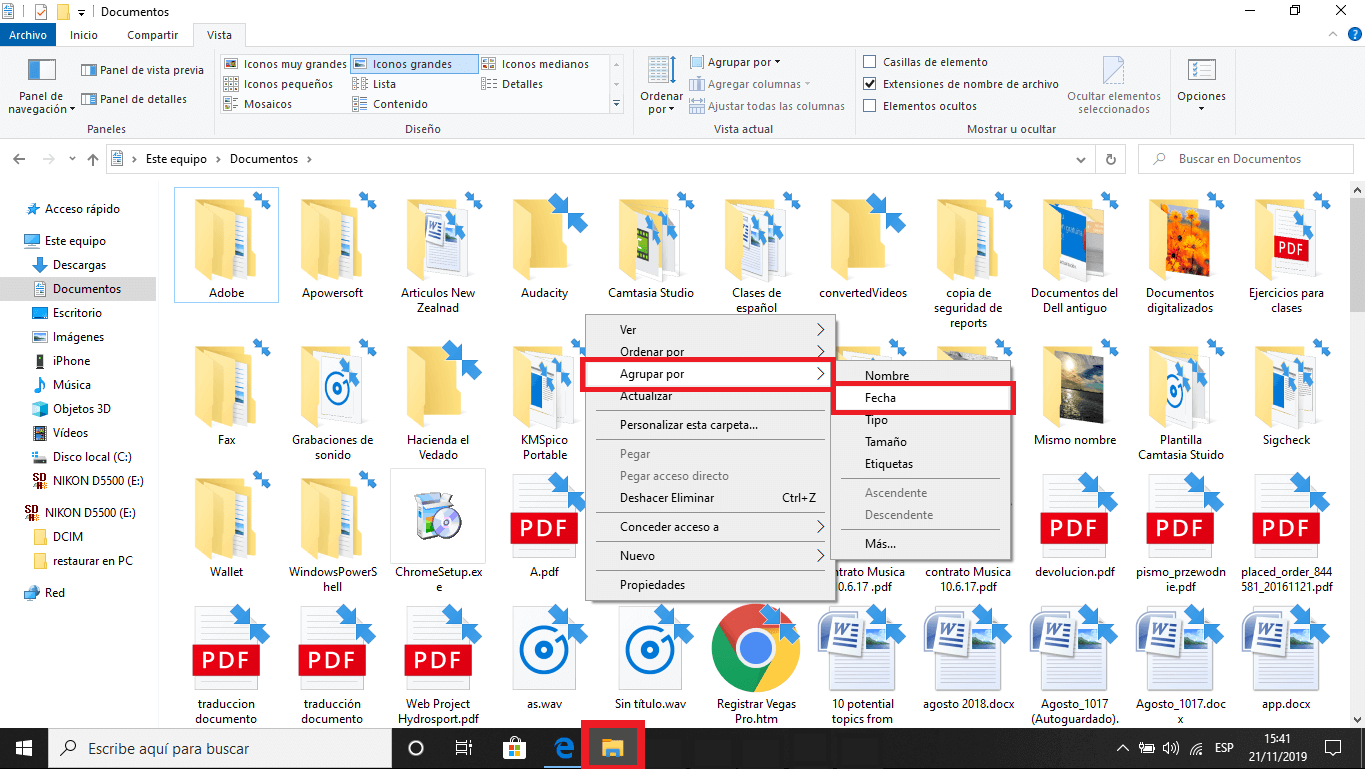 como agrupar archivos dentro del explorador de Windows 10