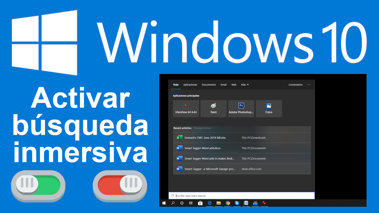 como activar la busqueda inmersiva de Windows 10