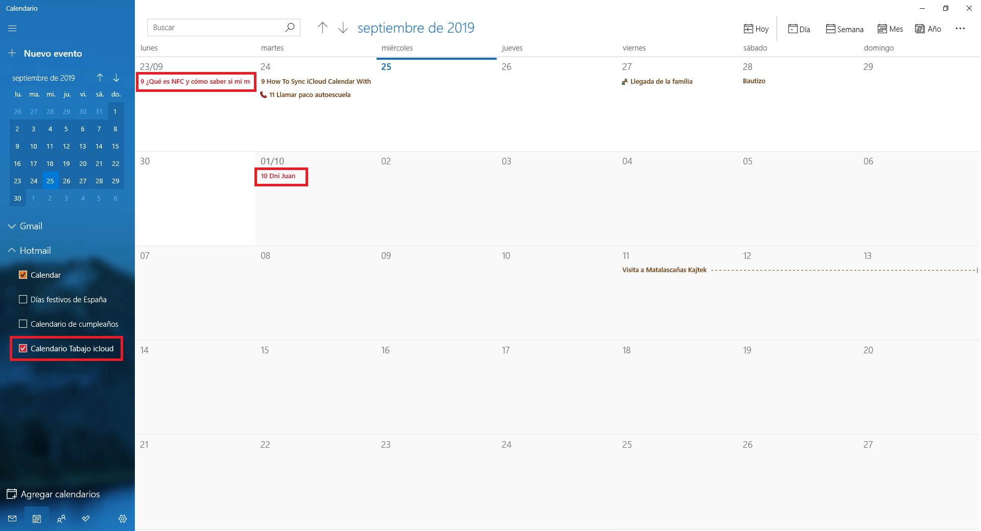usar el calendario de icloud desde la app de calendario de windows 10