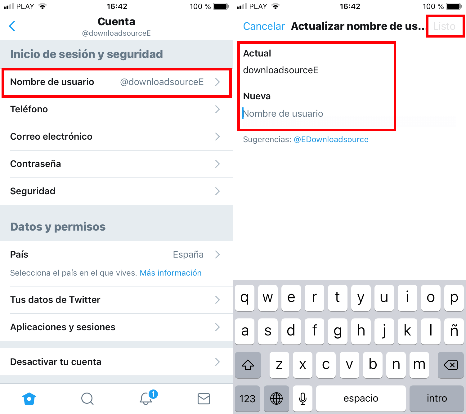 como modificar el nombre de usuario de Twitter