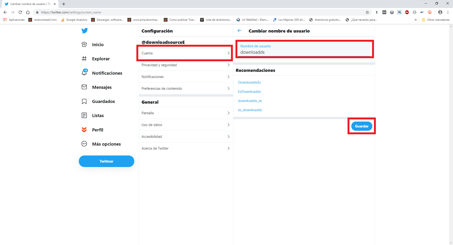 cambiar el nombre de usuario de Twitter