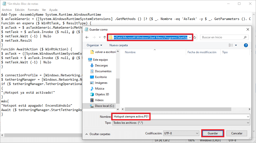 como activar permanentemente la opción hotspot en Windows 10