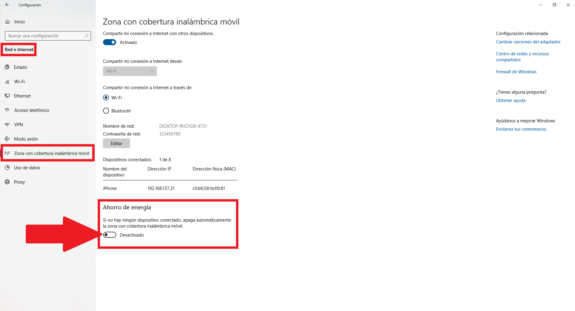 Como mantener siempre activa la función zona con cobertura inalambrica movil de Windows 10