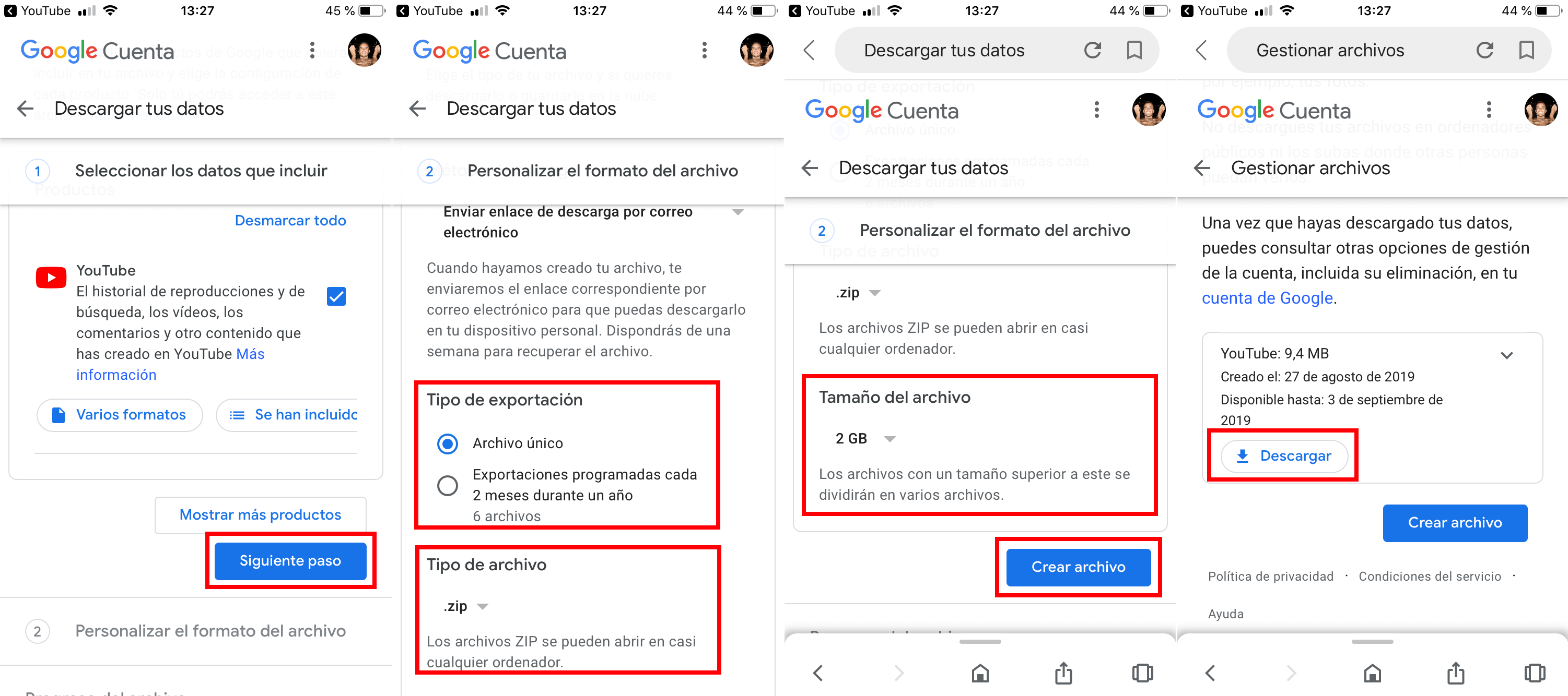 como descargar una copia de los mensajes de chats de youtube