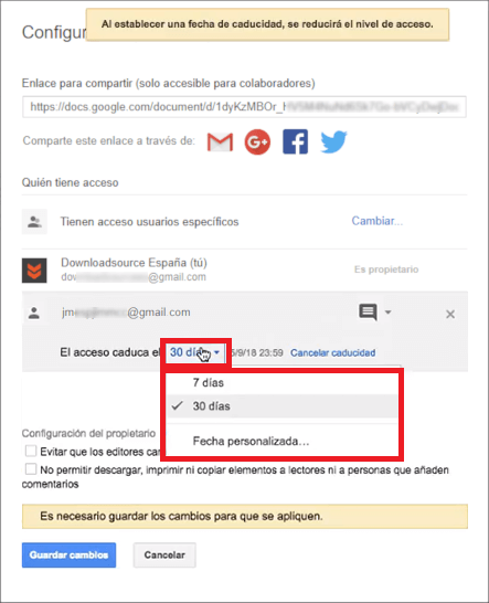 como poner fecha de acceso a un archivo de Google Drive