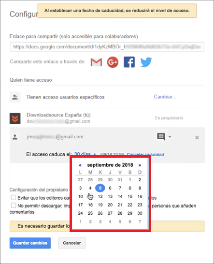 Impedir el acceso de tras un tiempo determinado en los archivos compartidos de Google Drive