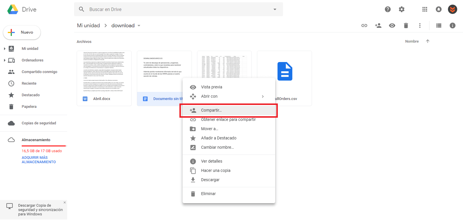 caducidad de acceso a un archivo de Google Drive