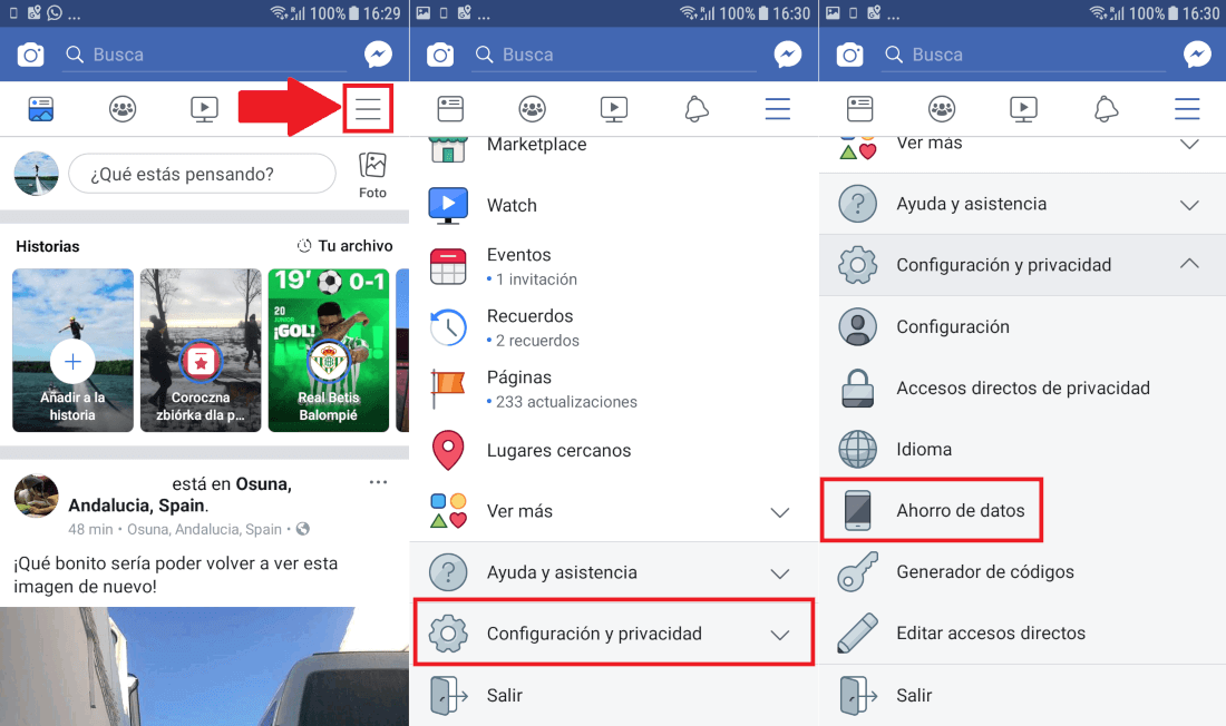 activar el modo ahorro de datos en la app Facebook