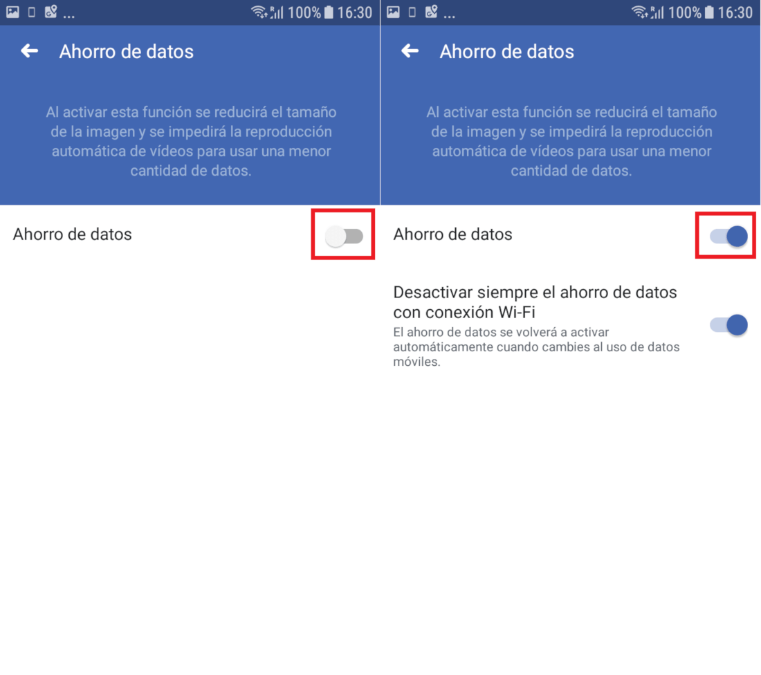 ahorro de datos en tu aplicación de Facebook