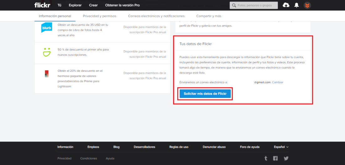 como descargar las fotos y videos de tu perfil de Flickr