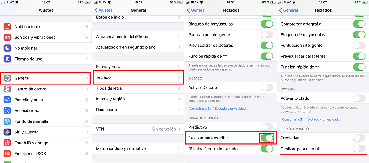 activar o desactivar la escritura deslizante de iPhone con iOS 13