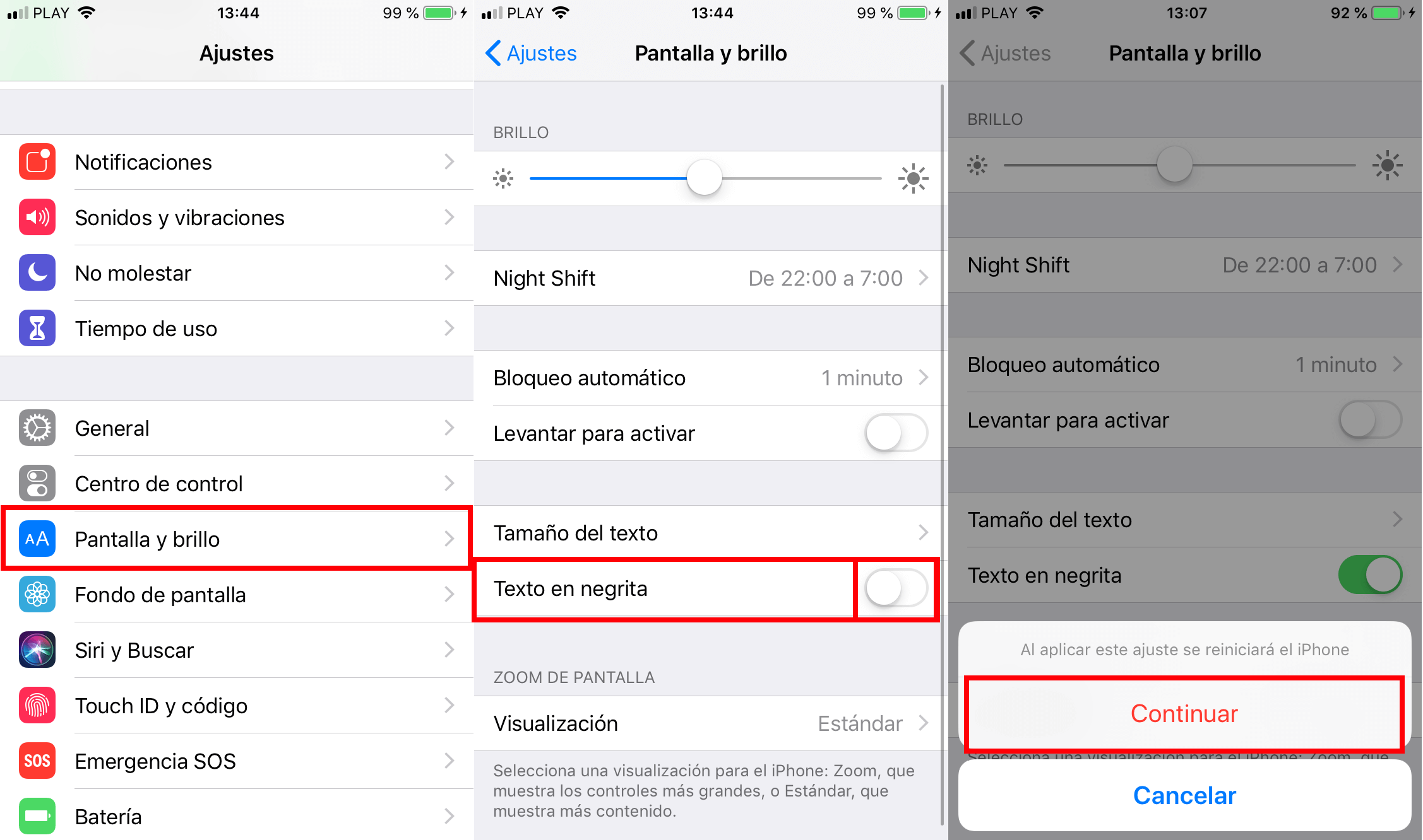 activar las letras negritas en iPhone con iOS