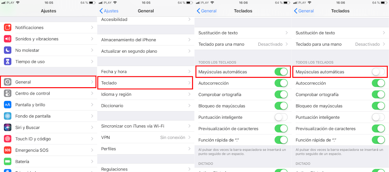 Como desactivar las mayusculas automaticas en iPhone con iOS