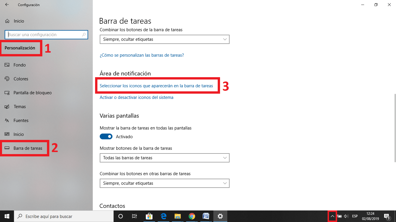 sacar los iconos de la barra de tareas en Windows 10