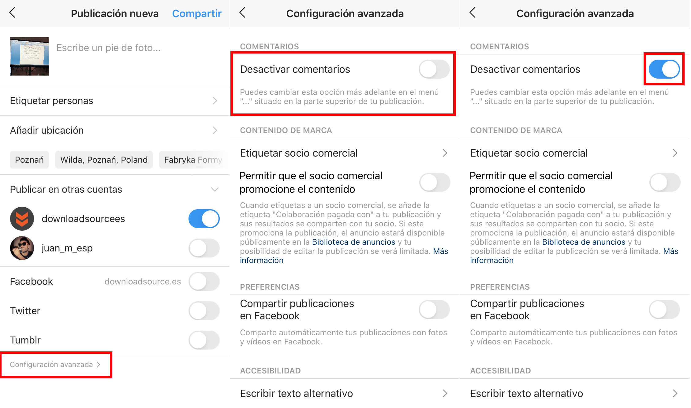 desactivar los comentarios de una foto o video específico de Instagram