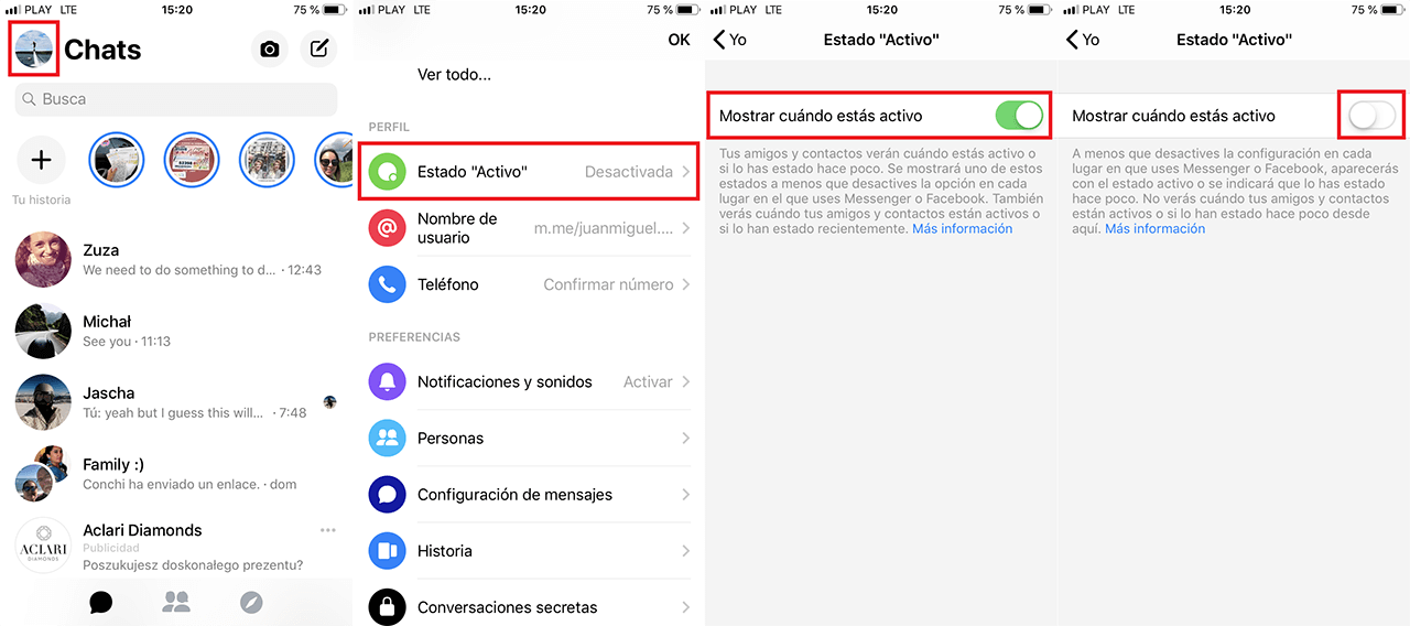 aparecer como desconectado en messenger