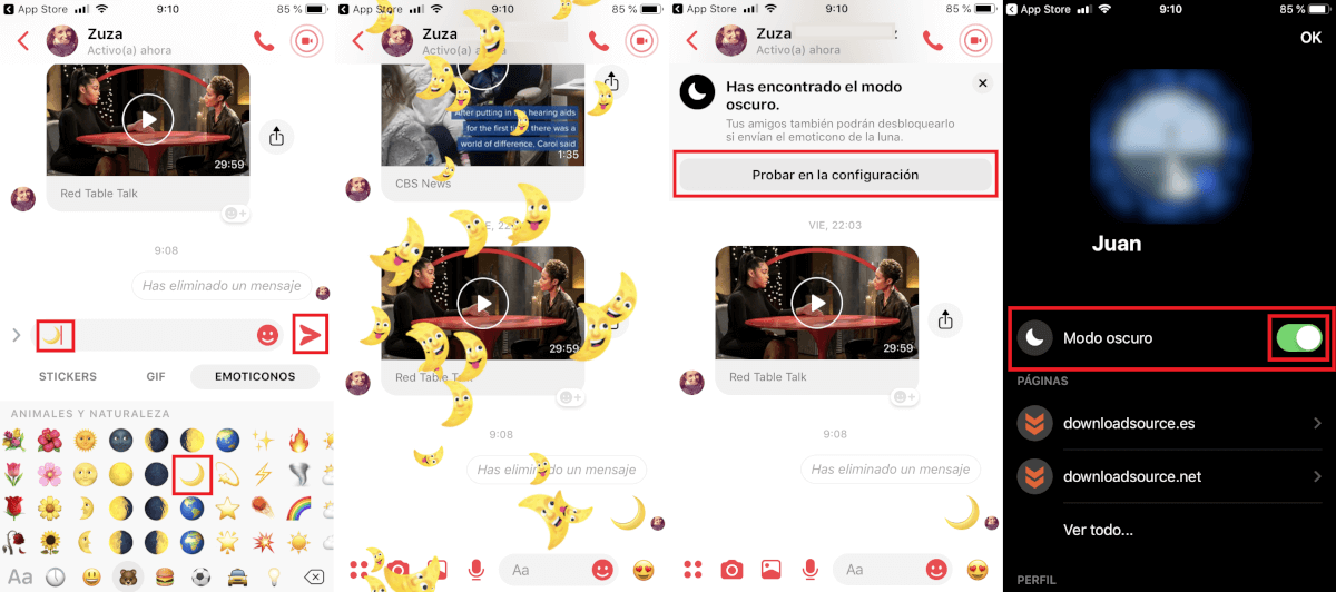 modo oscuro en Messeger de facebook IOS o Android