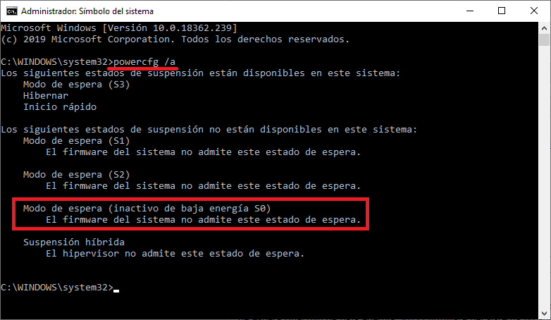 saber si tu ordenador con Windows 10 es compatible con la suspensión moderna