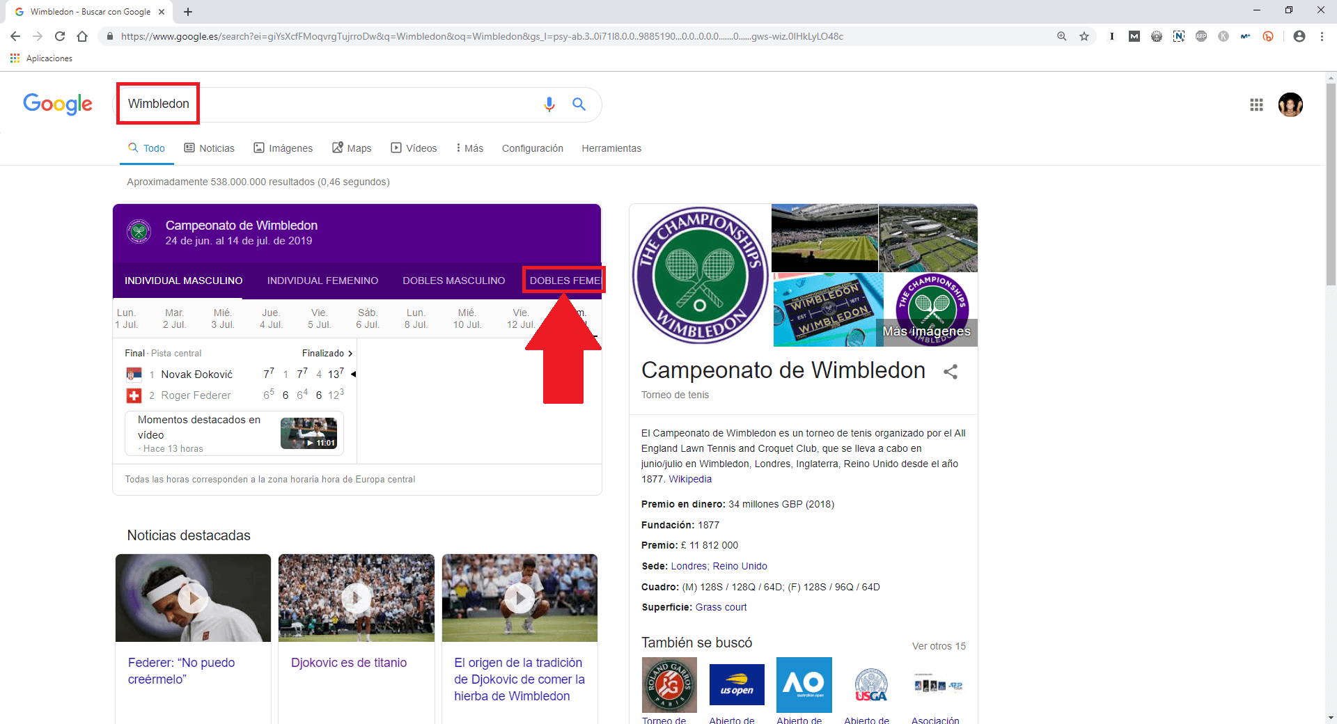 videojuego oculto en google Wimbledon