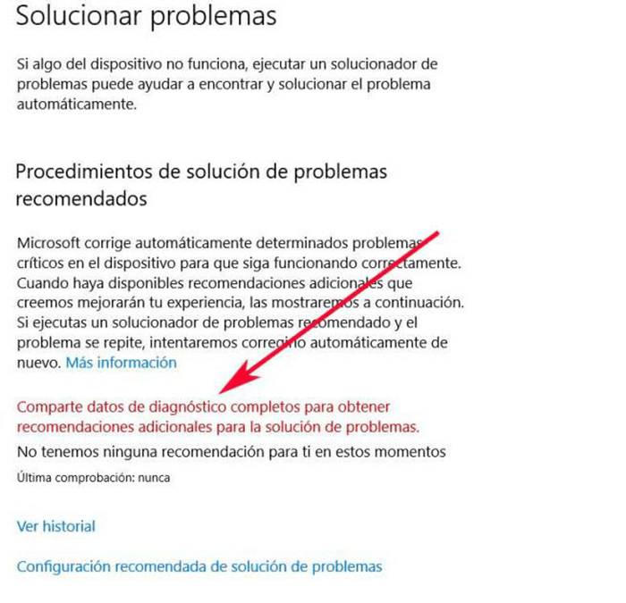 desactivar el solucionador de problemas recomendado de Windows 10