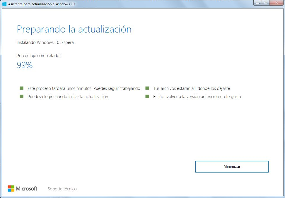 Si la actualizacion a windows 10 no pasa del 99% aqui tienes la solucion