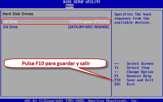 arranque de un ordenador o laptop desde una USB bootable