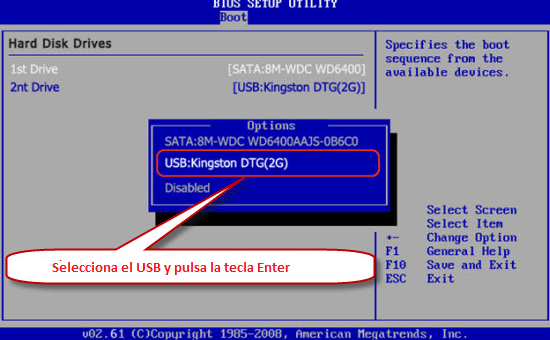 iniciar o arrancar un ordenador desde una USB bootable