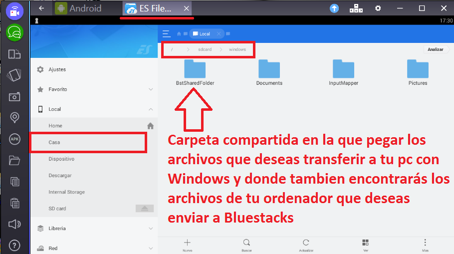 transferir archivos desde Bluestacks a tu ordenador