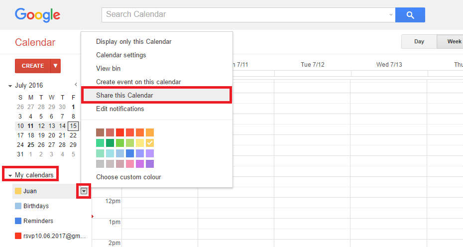 Personlaizar restricciones al compartir google calendar