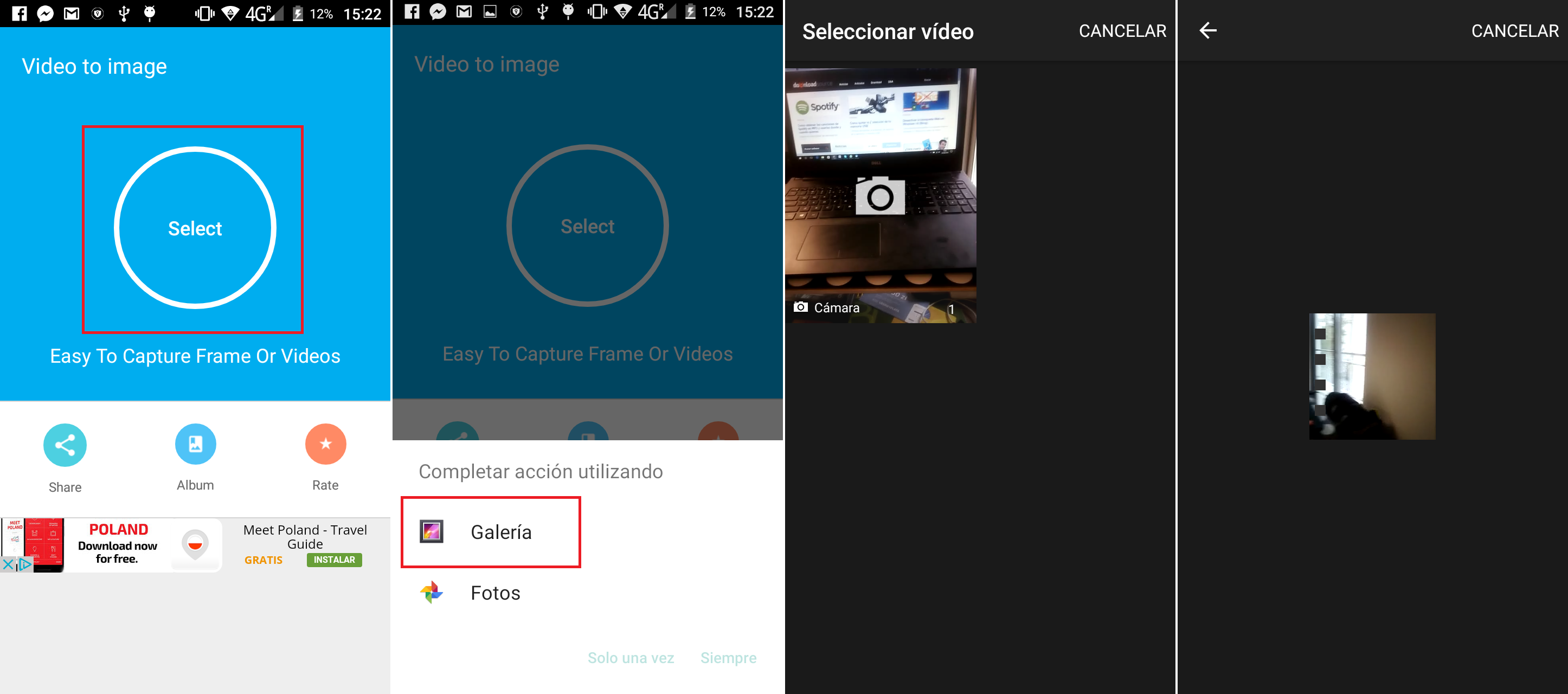 extraer fotos de videos guardados en la galeria de android