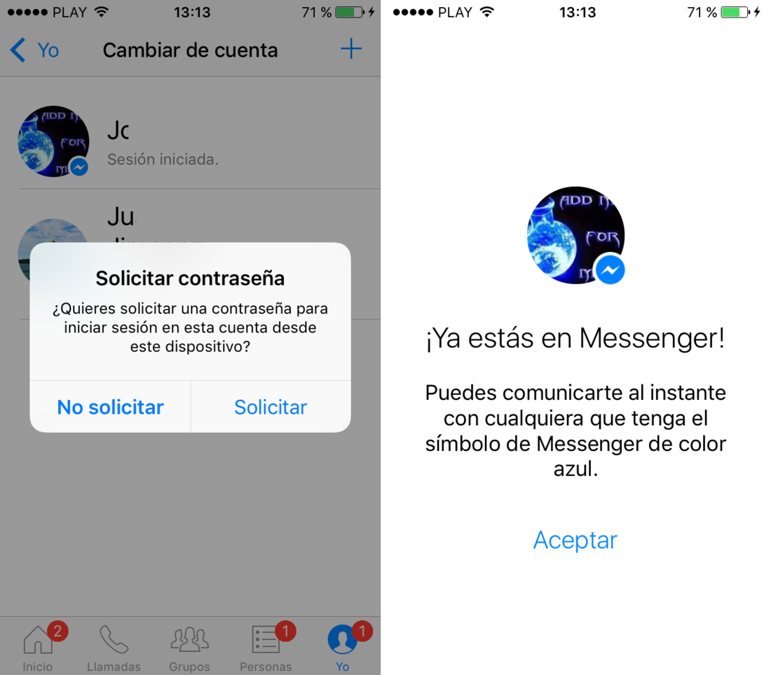 añadir cuenta nueva a Messenger ios