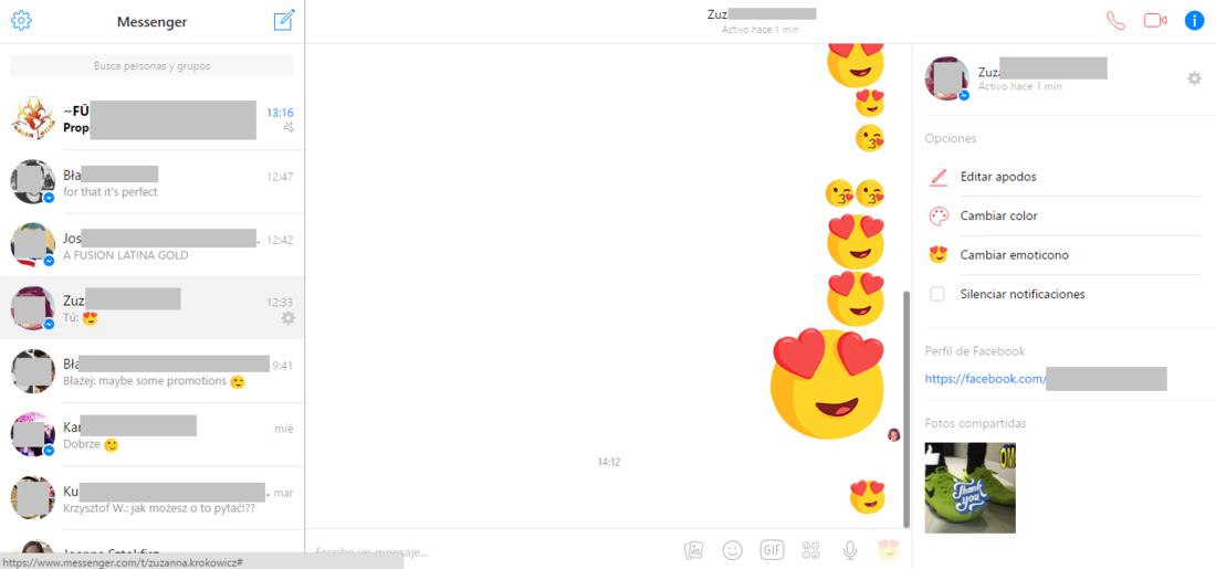 Facebook Messenger enviar emoticonos con tamaño personalizado