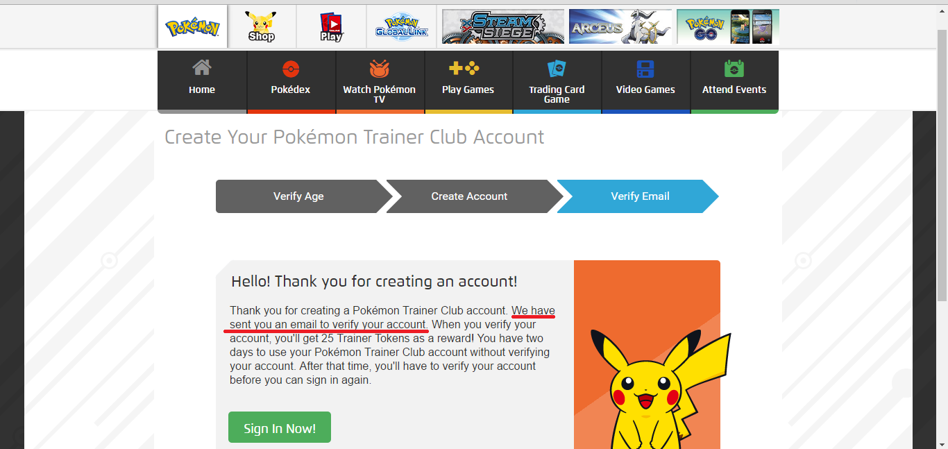 reenviar correo de verificacion de cuenta de club de entrenadores de Pokemon go